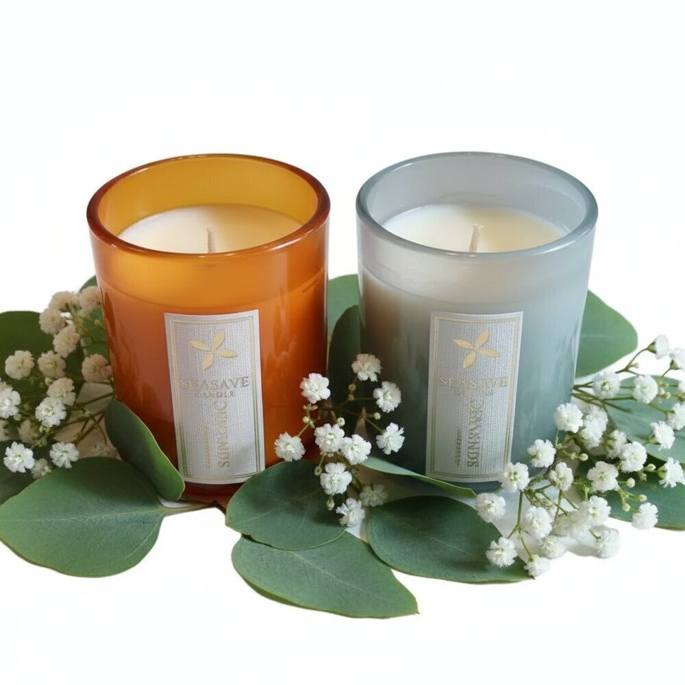 SEA & SAND Votive Candles 4 oz Scented, Set of 2 Cedarwood Balsam Weathered Tob